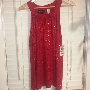 NWT INC Red Sequins Halter Key Hole Blouse
